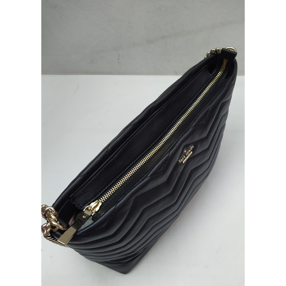 Kate Spade New York Black Leather Quilted Chain Strap Zipper Shoulder Bag - Picture 8 of 16